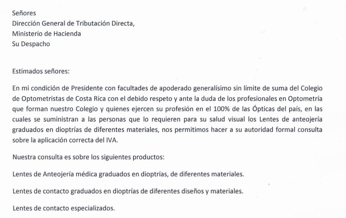 Carta oficial al Ministerio de Hacienda de Costa Rica Foto